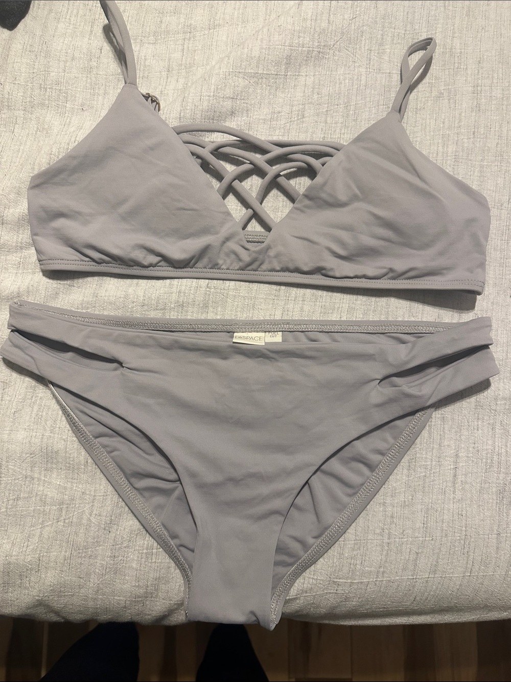 l*space Gray Strappy Triangle Bikini Set
